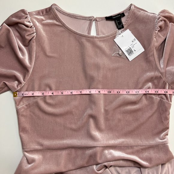 NWT FOREVER 21 Womens L Blush Pink Ruffle Hem 3/4 Sleeve Button Back Dress - Picture 11 of 12